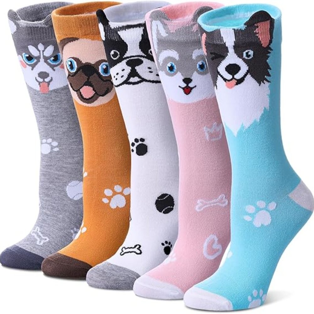 5 Pair Women's Dog Socks Pug‎ Boston Terrier and more SIZE 6-10